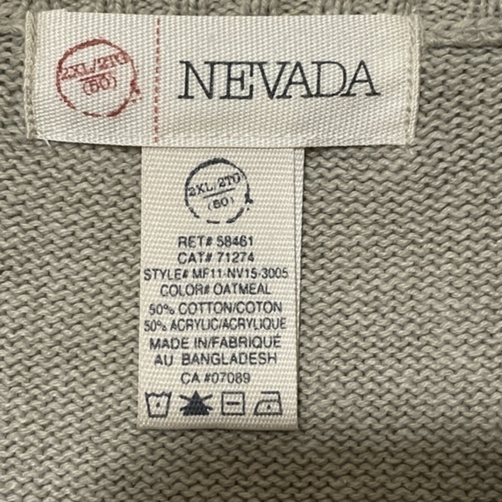 Nevada Vintage Mens V-Neck Long Sleeve Sweater Academia Beige 90s Size 2XL - Picture 2 of 9